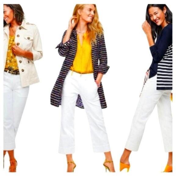 CABI Women's SIZE 2 Lido 5690 White Wide Leg Crop Denim Jeans High Rise Cuff - Picture 1 of 14